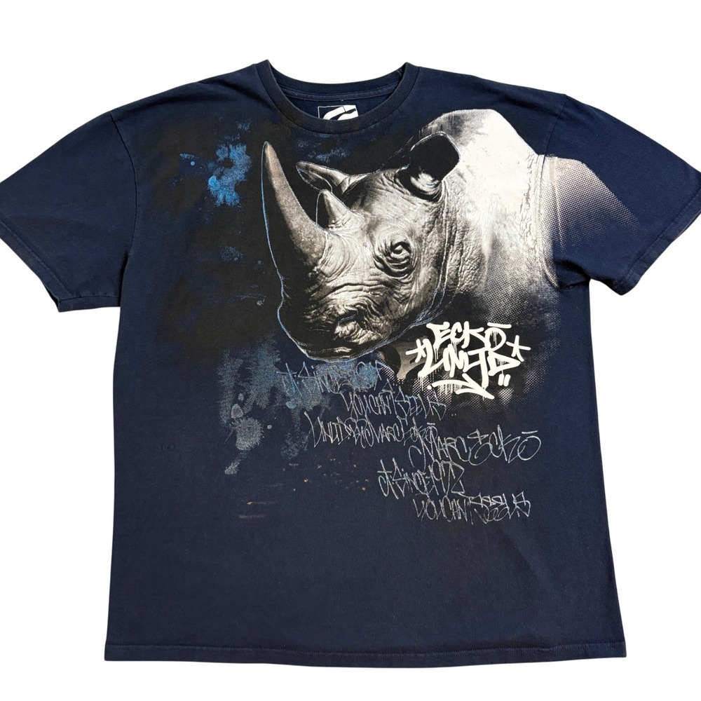 Ecko Unltd Y2K Retro Men XL Rhino Graphic T Shirt Short Sleeve Navy Blue Cotton
